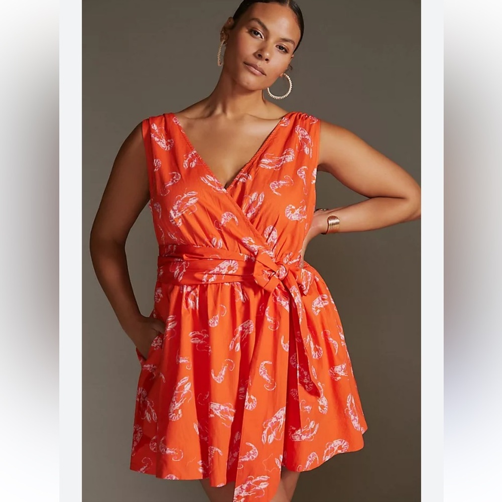 Anthropologie Maeve Mainely Lobster Wrap Dress red 23685 - Picture 2 of 11